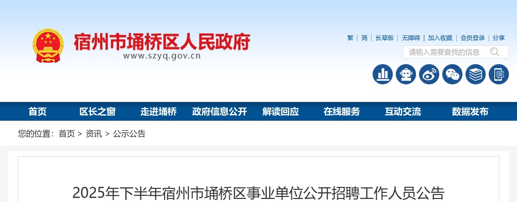 2025年下半年宿州市埇桥区事业单位公开招聘工作人员115名公告 图片